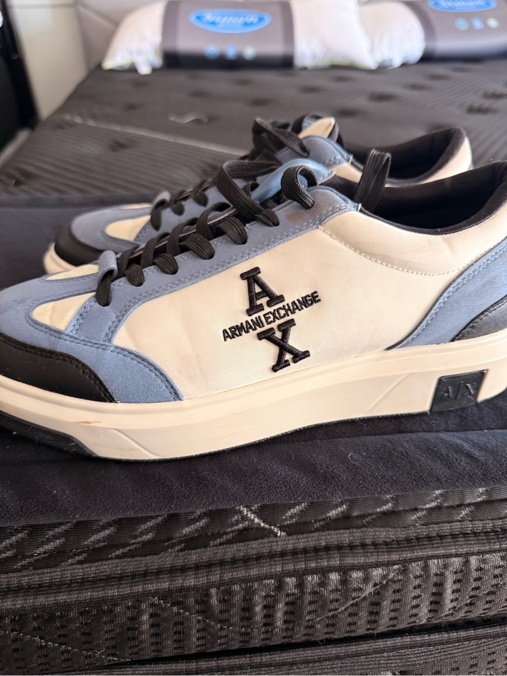 Armani Exchange Men’s White, Light Blue & Black Low-Top Sneakers